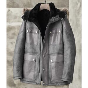 Men Grey Sheepskin Coat