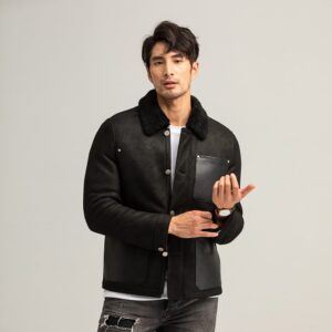 Men black Shearling jacket